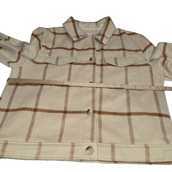 Joie Womens Large Cropped Shacket Plaid Button Up Pockets Neutral Casual Career - Picture 7 of 9